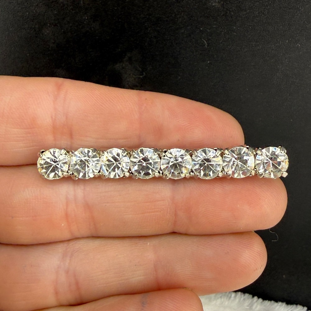 Vintage M&S Brooch Silver Tone Rhinestone Bar Signed‎ 2"